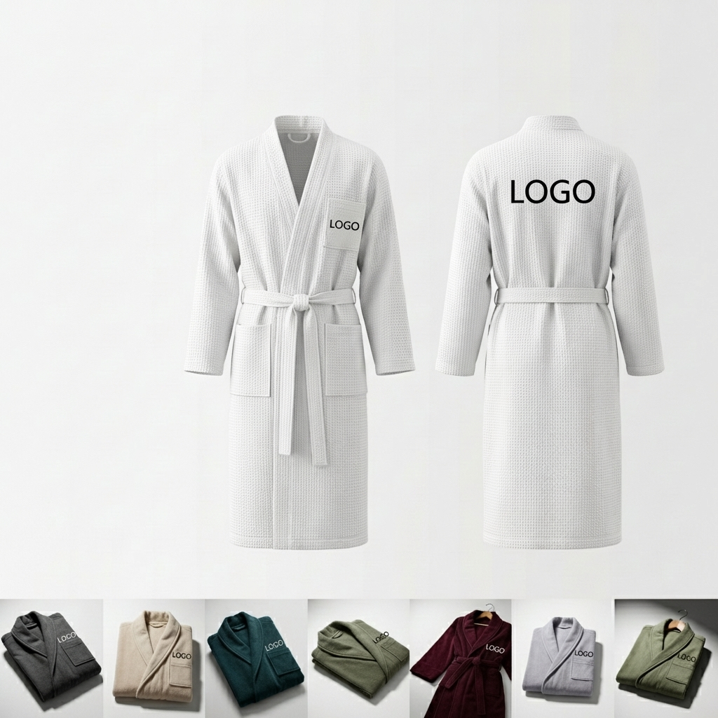 Classic Long Waffle Knit Bathrobe in White