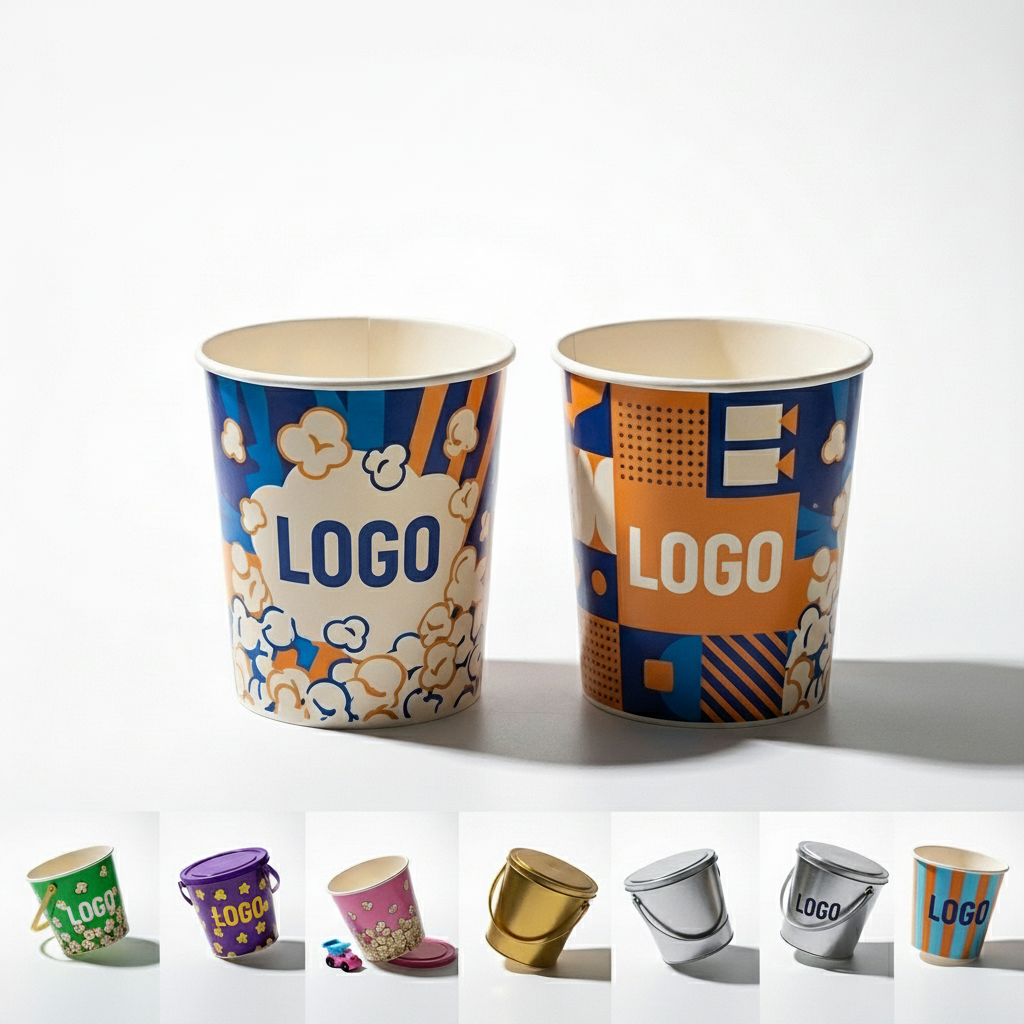 Assorted Color Customizable Popcorn Buckets - 64oz Multipack for Cinemas & Events