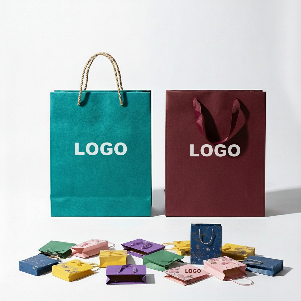 Medium Vertical Serpentine Top Tote Bag in Teal and Maroon Kraft Paper