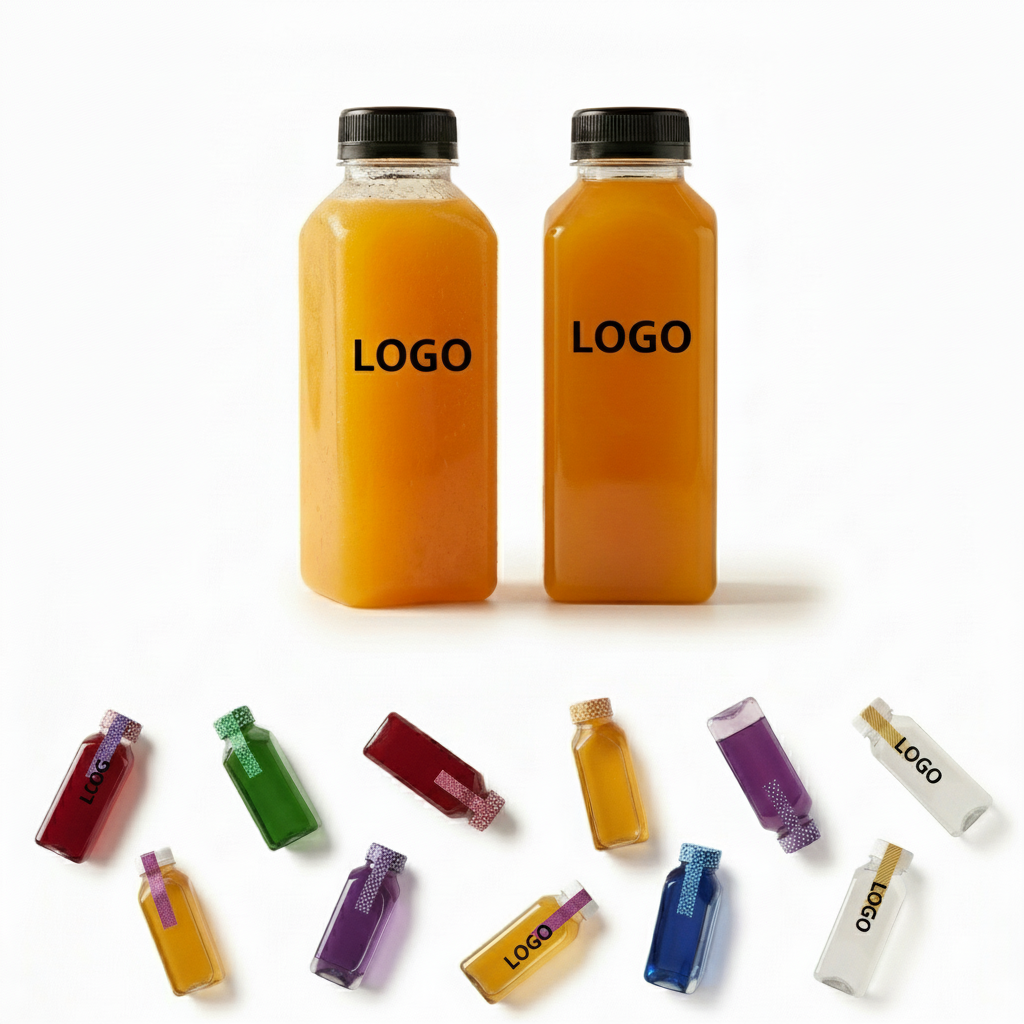 Clear 12oz Plastic Square Juice & Water Bottle with Wide Mouth for Easy Filling