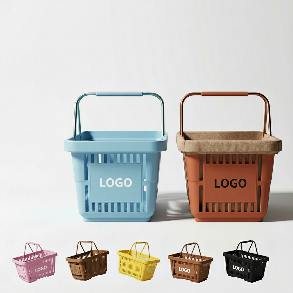 Multi-Color Reusable Plastic Shopping Basket with Handles