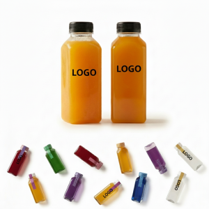 Clear 12oz Plastic Square Juice & Water Bottle with Wide Mouth for Easy Filling