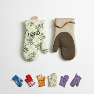 Decorative Cotton Oven Mitts Set, Heat Resistant to 160°C