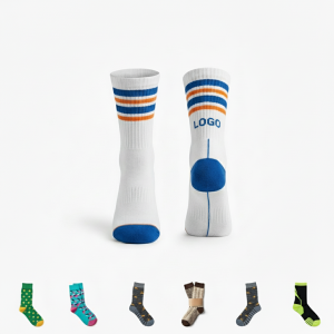 Cotton Athletic Crew Socks with Colorful Stripes
