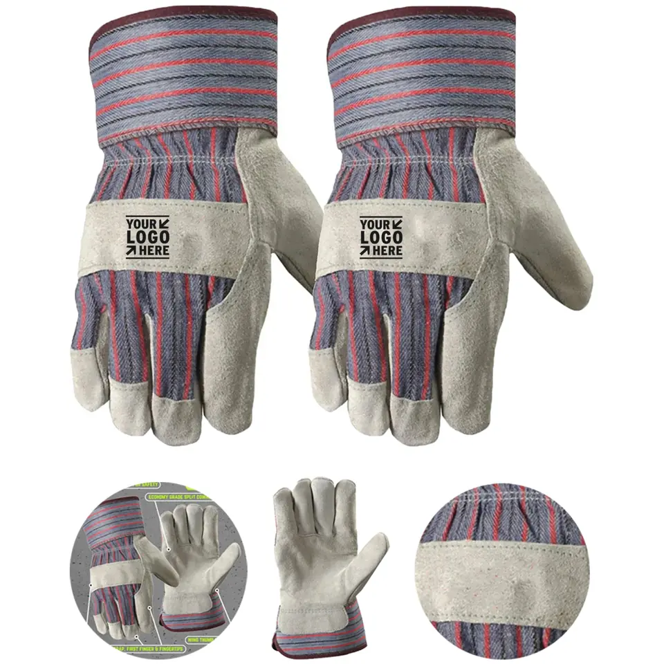 Durable Blue Leather Palm Work Gloves