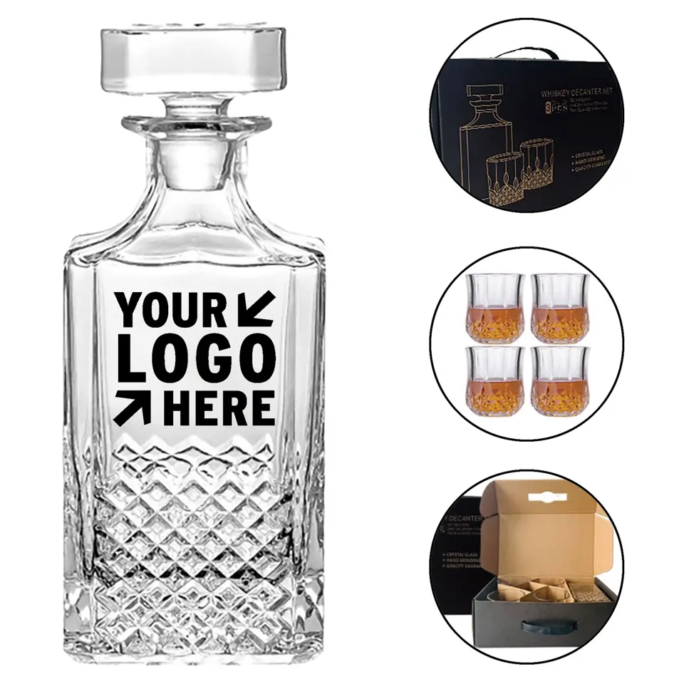 Elegant Whiskey Decanter Set with Four Glasses