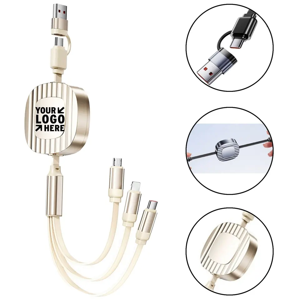 Compact Triple-Port Retractable Charging Cable