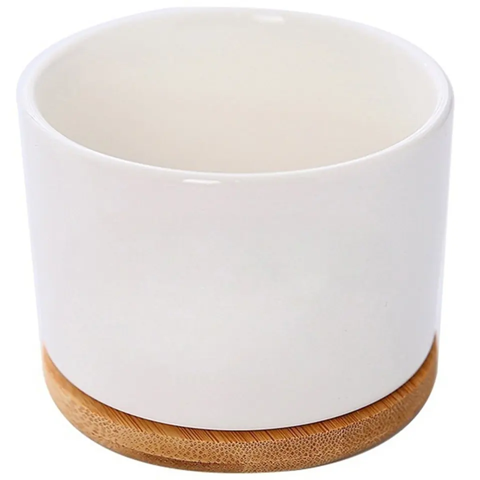 Small Ceramic Planter with Bamboo Base 2