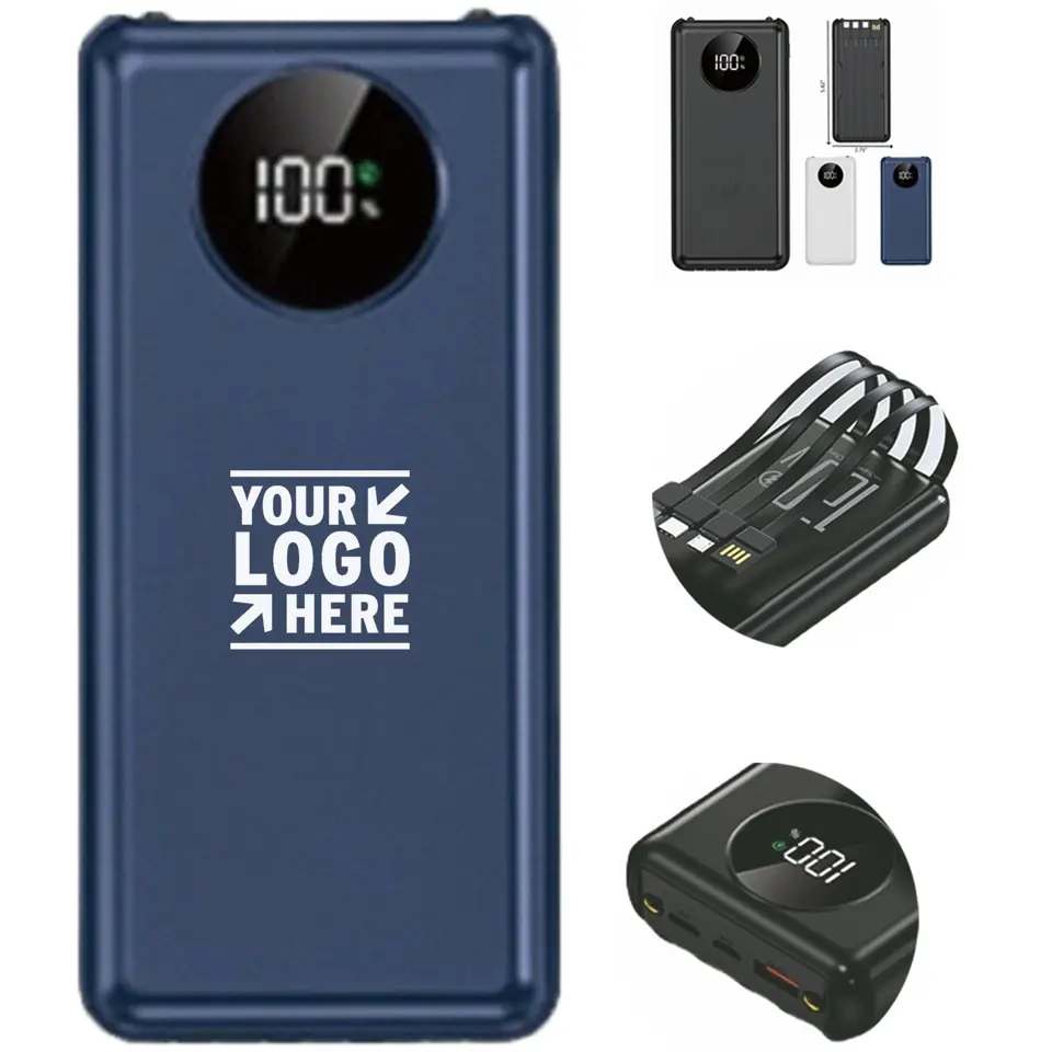 High-Capacity Portable Charger with Built-in Cables