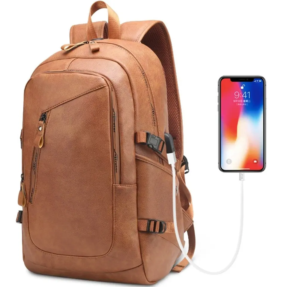Leather Backpack with Charging Port 2