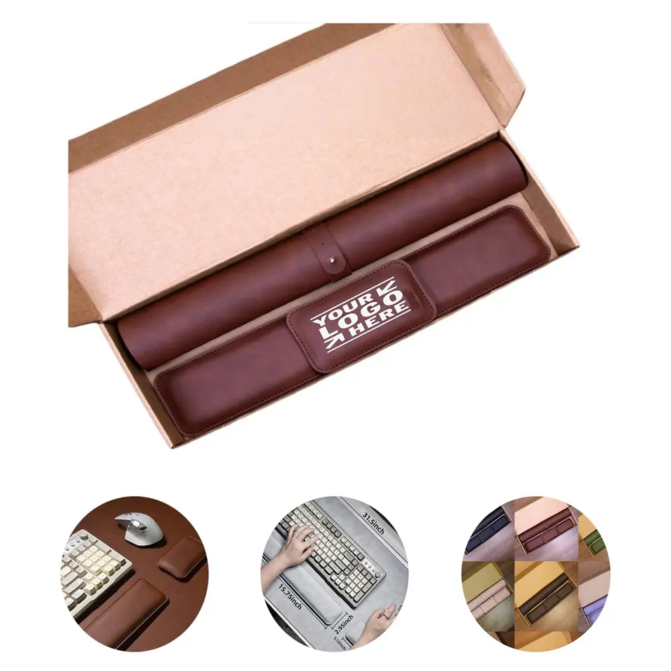 Premium Leather Desk Pad and Wrist Support Set