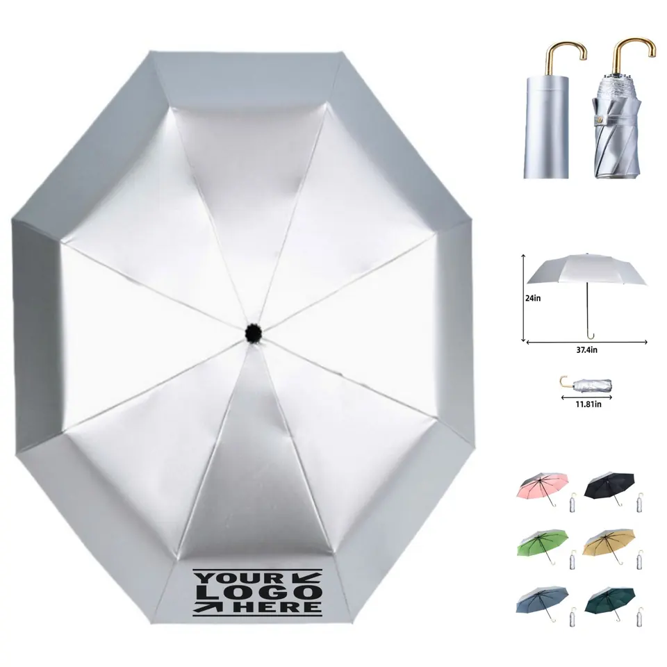 Curved Handle Titanium Silver All-Weather Umbrella