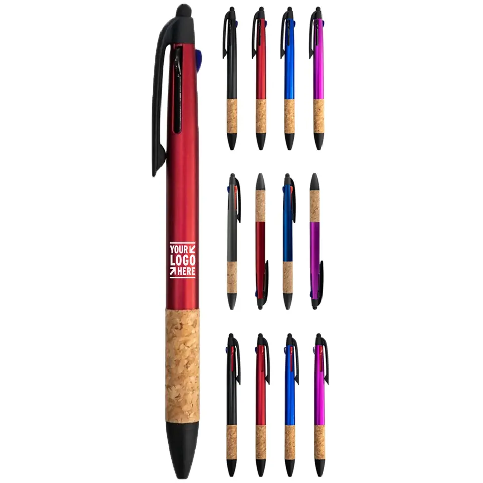 Tri-Color Ballpoint Pen with Cork Handle