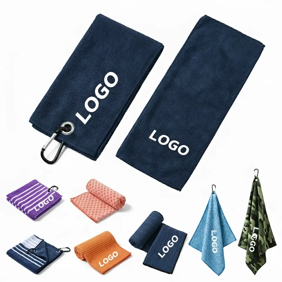 Super Absorbent Microfiber Waffle Weave Golf Towel with Secure Carabiner Clip