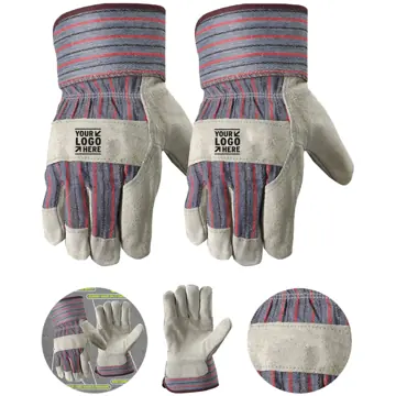 Durable Blue Leather Palm Work Gloves