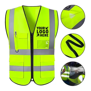 Enhanced Visibility Safety Vest with Reflective Bands and Pockets